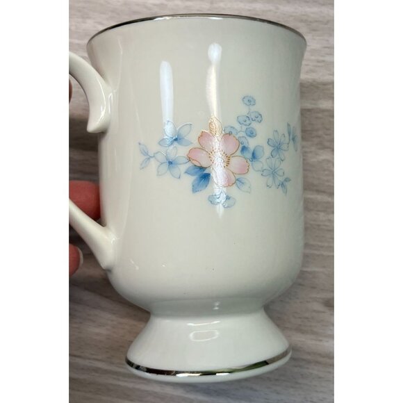 Blue Morn Floral Coffee Mugs Lot of 5 Footed Tea Cups Fanci Florals Japan - Picture 3 of 10